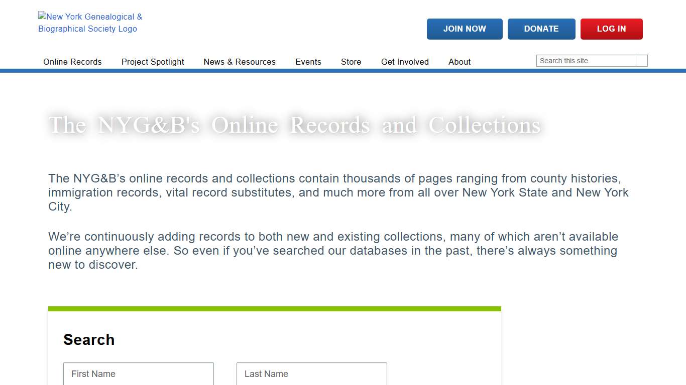 The NYG&B's Online Records and Collections New York Genealogical & Biographical Society